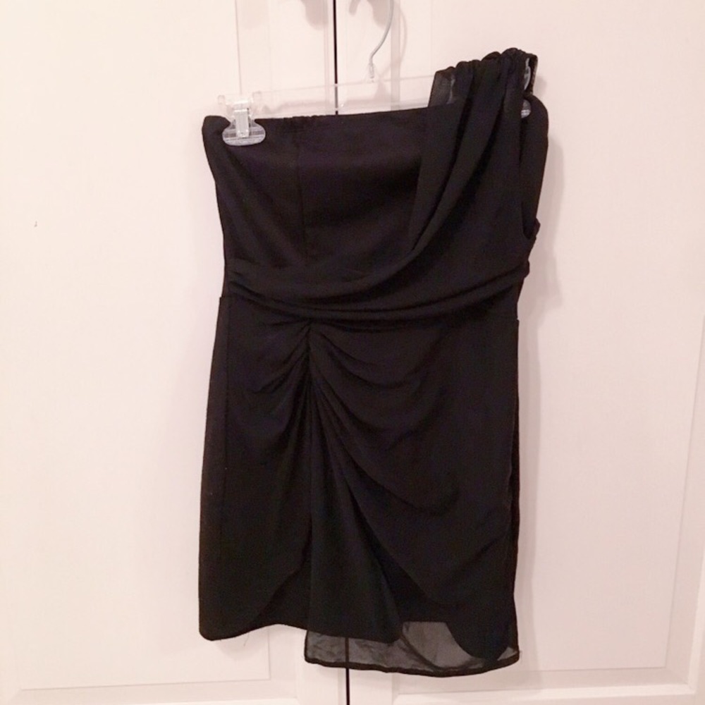 Mesh One shoulder little black dress